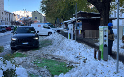 La neve e le colonnine di ricarica ad Aosta