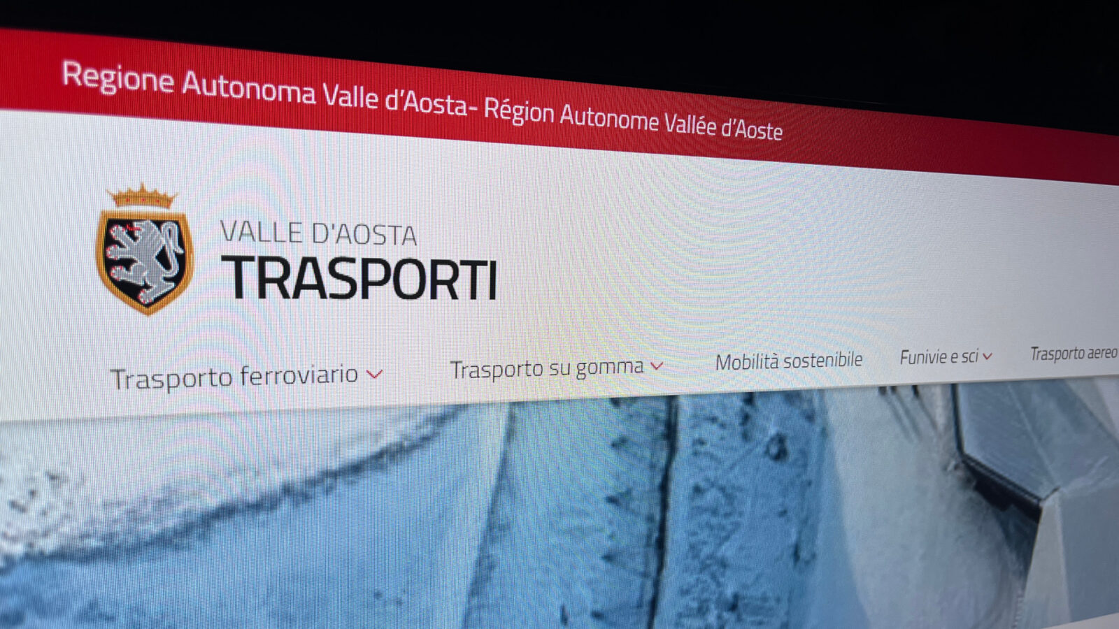 La home page del sito regionale Valle d'Aosta trasporti