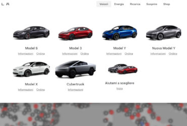 I modelli Tesla come appaiono sul sito