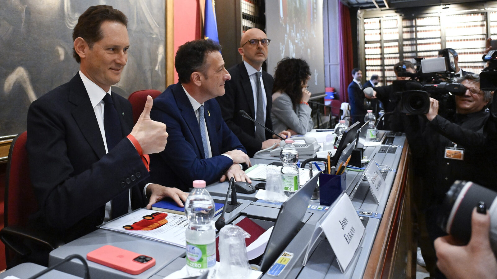 John Elkann, presidente di Stellantis, all'inizio dell'audizione di fronte alle Commissioni attività produttive e industria di Camera e Senato