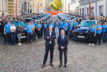 La consegna della flotta Audi alla FISI. In primo piano Timm Barlet, Managing director Audi Italia e Flavio Roda, presidente FISI